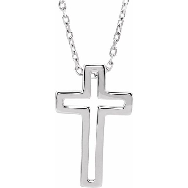 14k-white-open-cross-16-18"-necklace