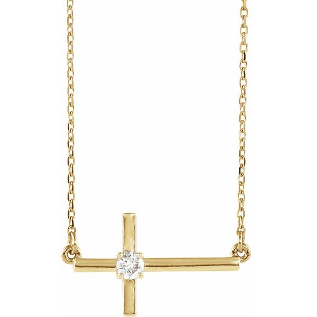 14k-yellow-1/10-ctw-lab-grown-diamond-sideways-cross-16-18"-necklace