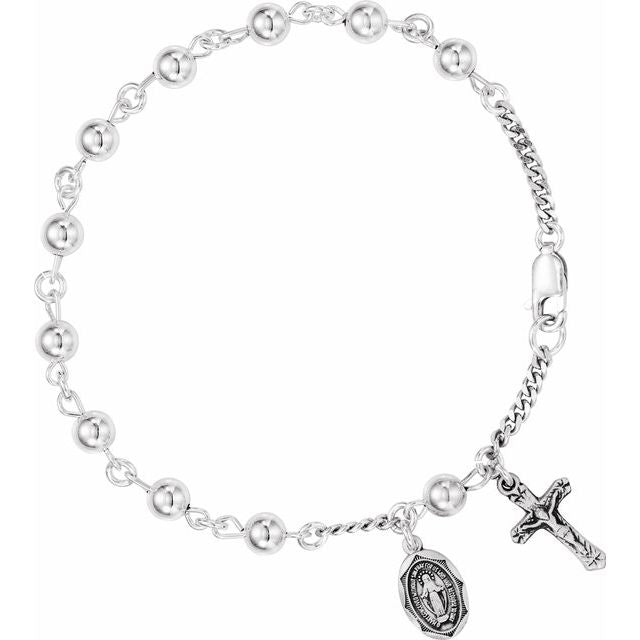 sterling-silver-crucifix-&-medal-rosary-7-1/2"-bracelet