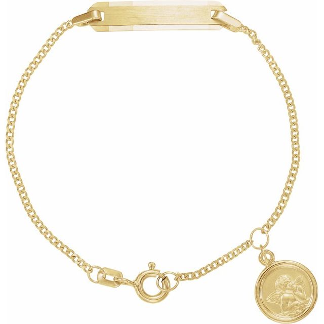 14k-yellow-youth-identification-4.5"-bracelet-with-angel-charm