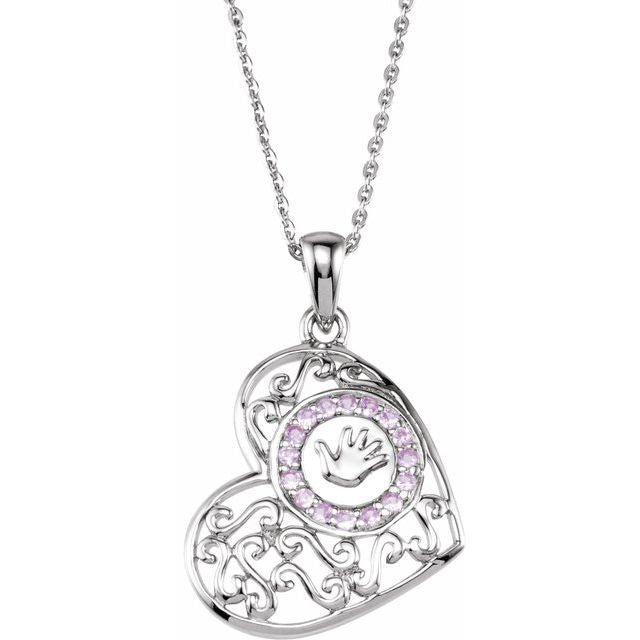 sterling-silver--round-imitation-pink-cubic-zirconia--handprints-18"-necklace