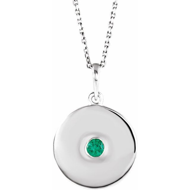 14k-white-natural-emerald-disc-16-18"-necklace