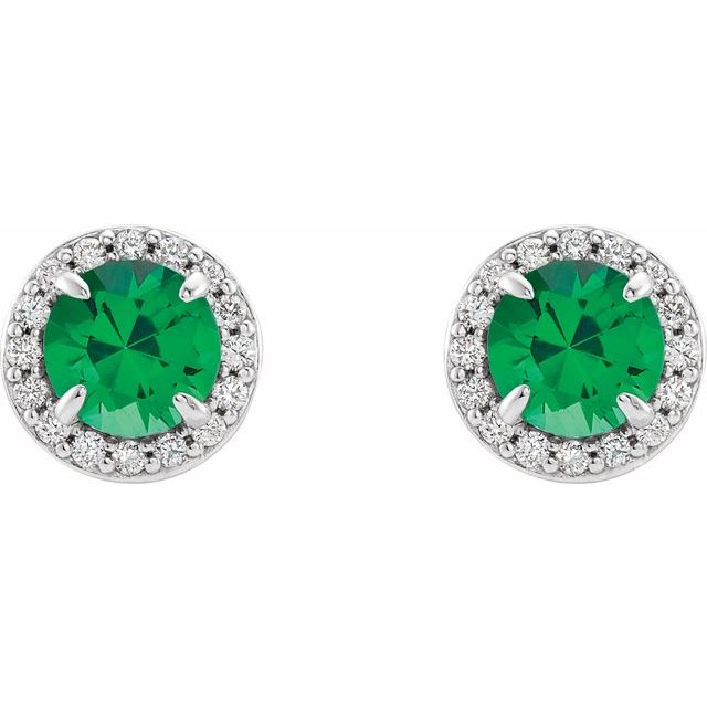 14k-white--lab-grown-emerald-&-1/8-ctw-natural-diamond-earrings