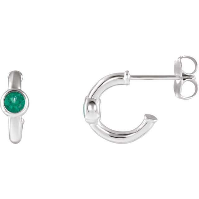 14k-white-natural-emerald-huggie-hoop-earrings