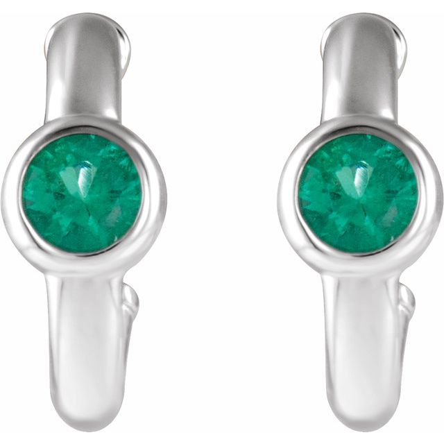 14k-white-lab-grown-emerald-huggie-hoop-earrings