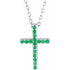 14k-white-natural-emerald-petite-cross-16"-necklace