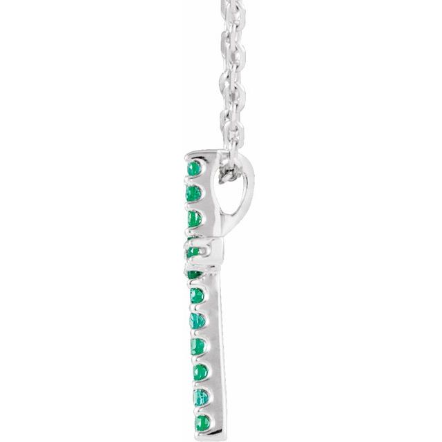 14k-white-natural-emerald-petite-cross-16"-necklace