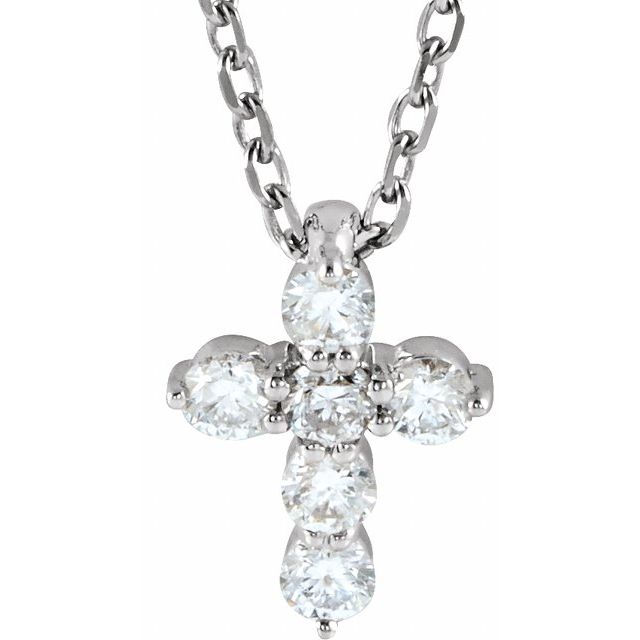 14k-white-1/6-ctw-lab-grown-diamond-cross-16-18"-necklace