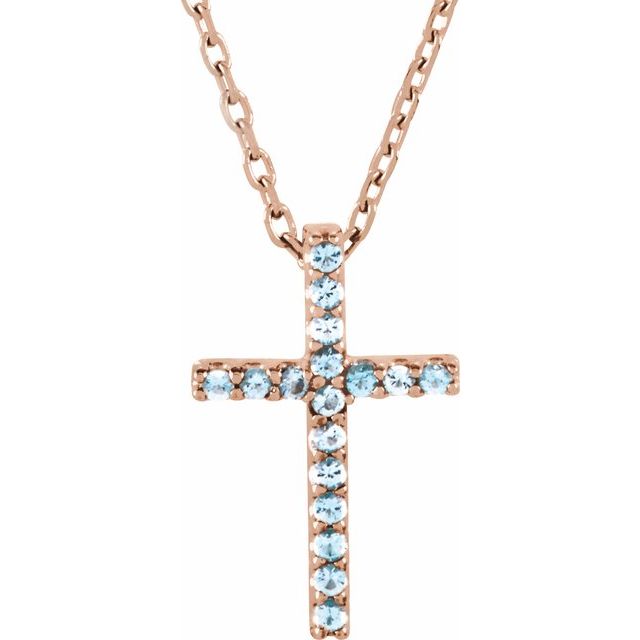 14k-rose-natural-aquamarine-petite-cross-16"-necklace