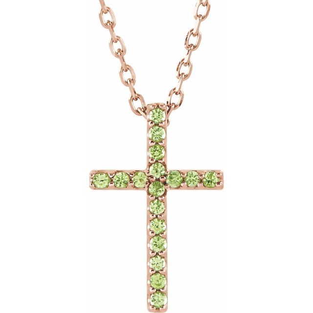 14k-rose-natural-peridot-petite-cross-16"-necklace