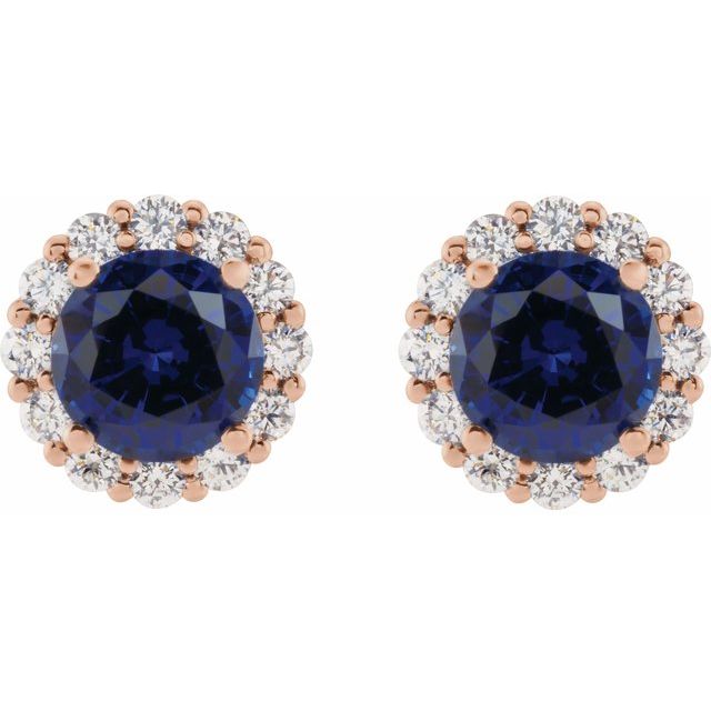 14k-rose-gold--lab-grown-blue-sapphire-&-1/2-ctw-natural-diamond-halo-style-earrings