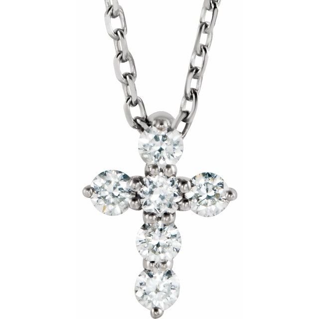 14k-white-1/6-ctw-natural-diamond-cross-16-18"-necklace