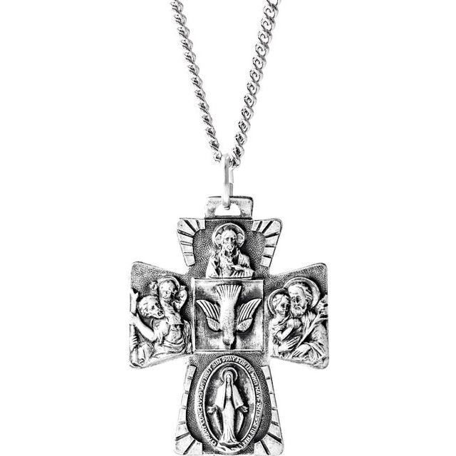 sterling-silver--four-way-cross-medal-24"-necklace