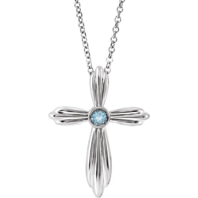 14k-white-natural-aquamarine-cross-16-18"-necklace