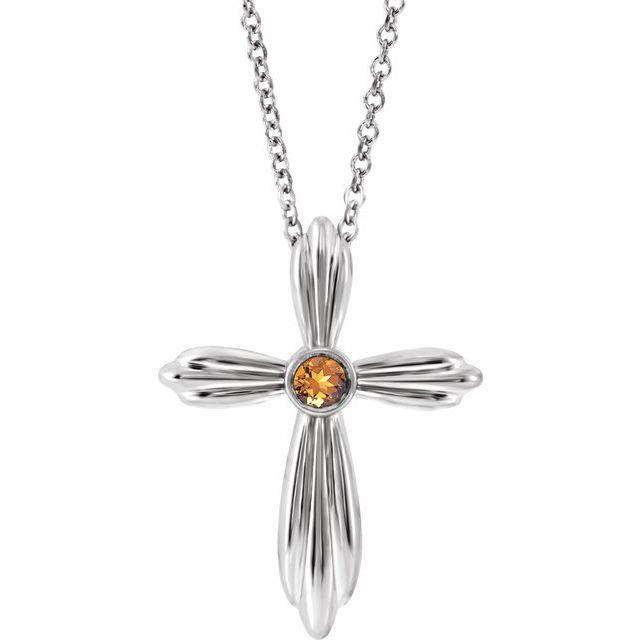 14k-white-natural-citrine-cross-16-18"-necklace
