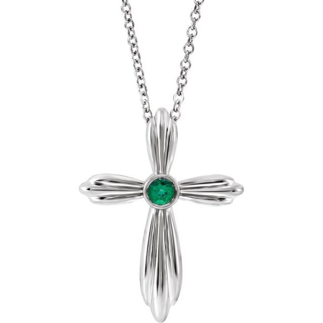 14k-white-natural-emerald-cross-16-18"-necklace