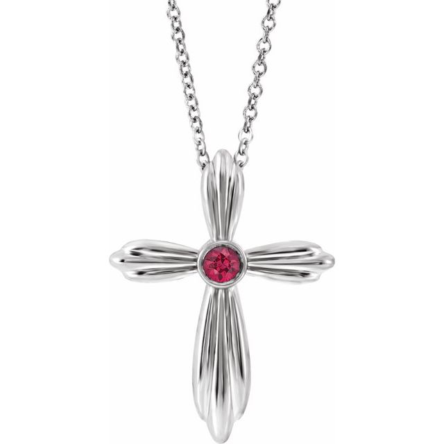 14k-white-natural-ruby-cross-16-18"-necklace
