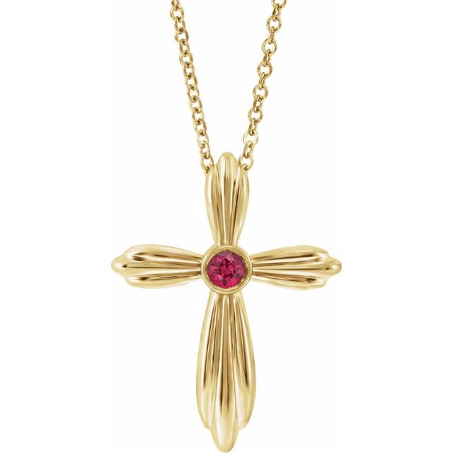 14k-yellow-lab-grown-ruby-cross-16-18"-necklace