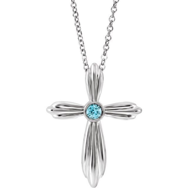 14k-white-natural-blue-zircon-cross-16-18"-necklace