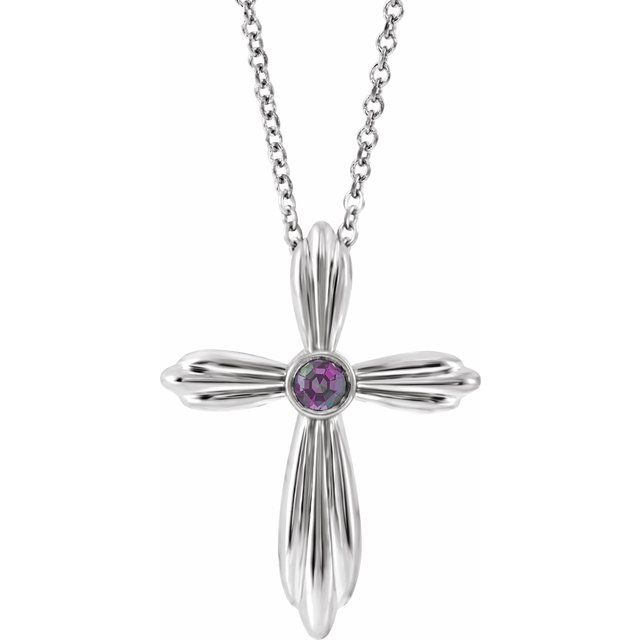 14k-white-lab-grown-alexandrite-cross-16-18"-necklace