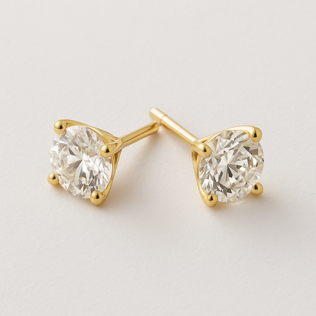 14K Yellow Gold Martini Set - Pushback 5ct Diamond Stud Earrings