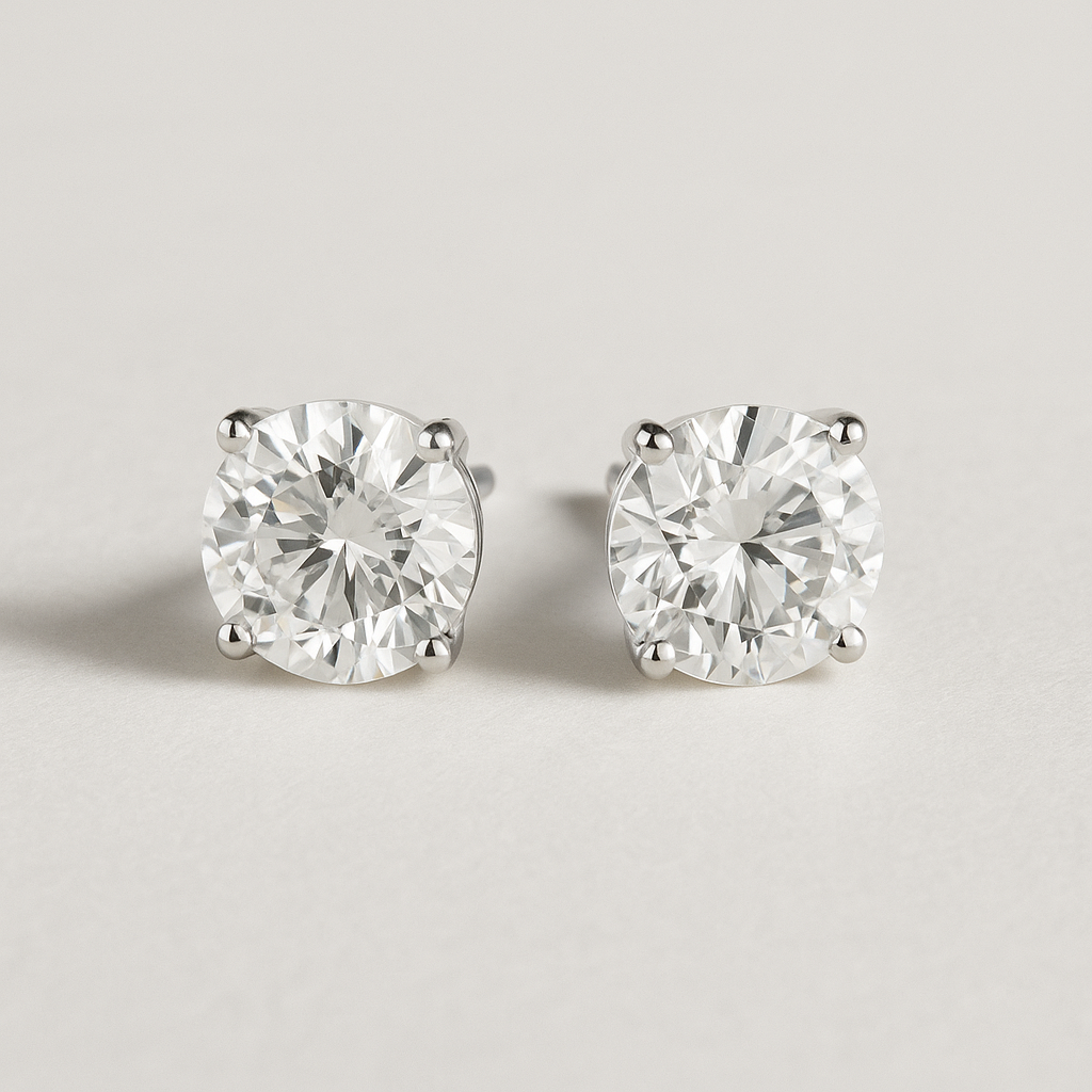14K White Gold Basket Set - Screwback 2ct Diamond Stud Earrings