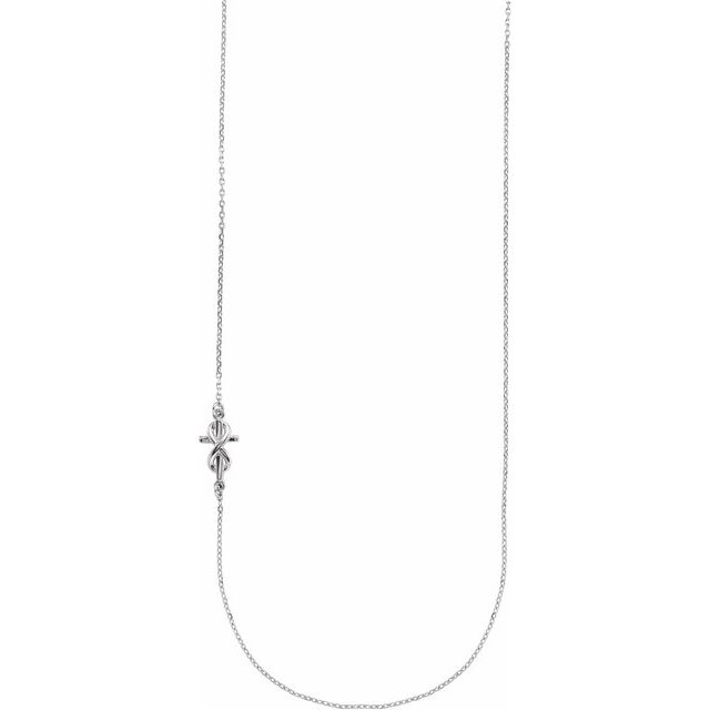 14k-white-infinity-inspired-off-center-sideways-cross-16"-necklace