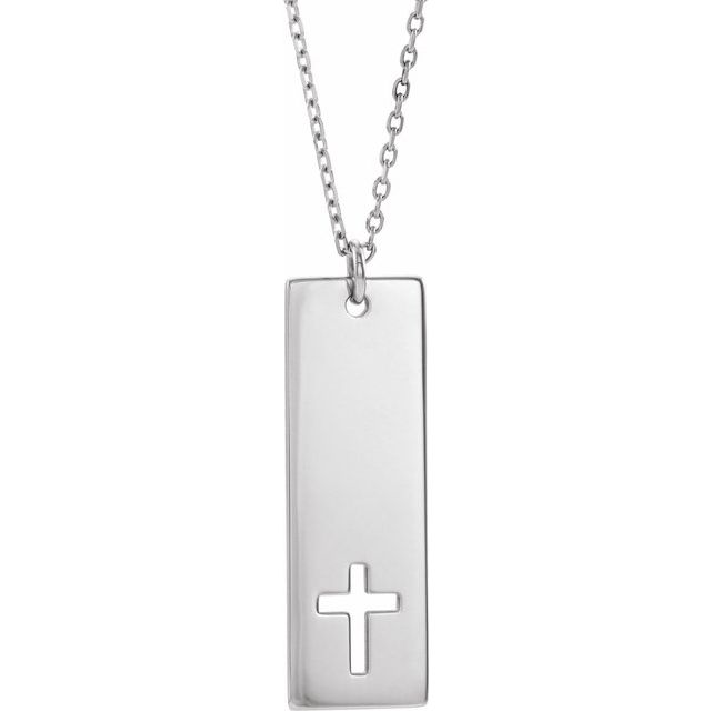14k-white-engravable-pierced-cross-bar-16-18"-necklace