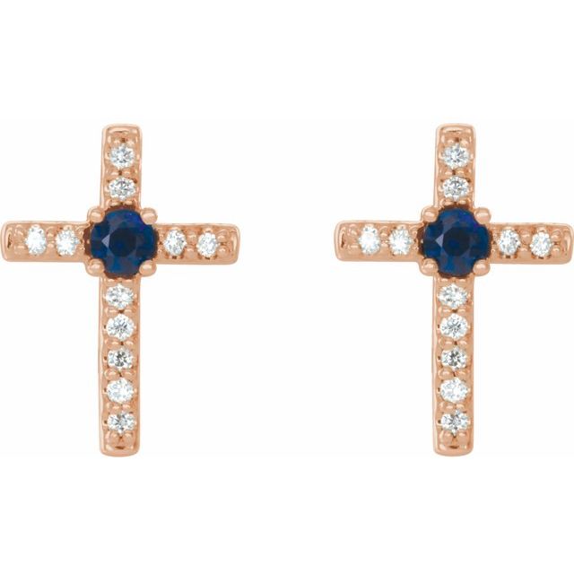 14k-rose-lab-grown-blue-sapphire-&-.05-ctw-natural-diamond-cross-earrings