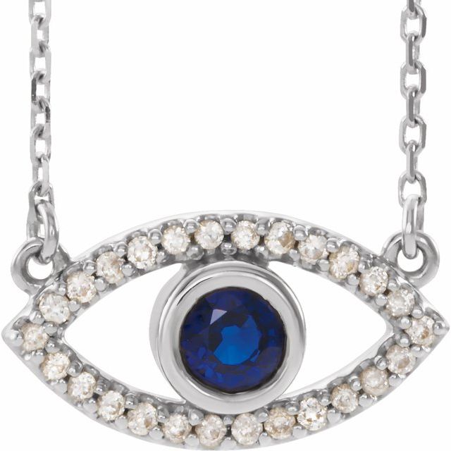 14k-white-natural-blue-sapphire-&-natural-white-sapphire-evil-eye-18"-necklace