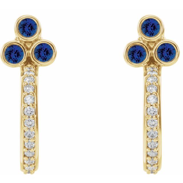 14k-yellow-lab-grown-blue-sapphire-&-1/4-ctw-natural-diamond-j-hoop-earrings