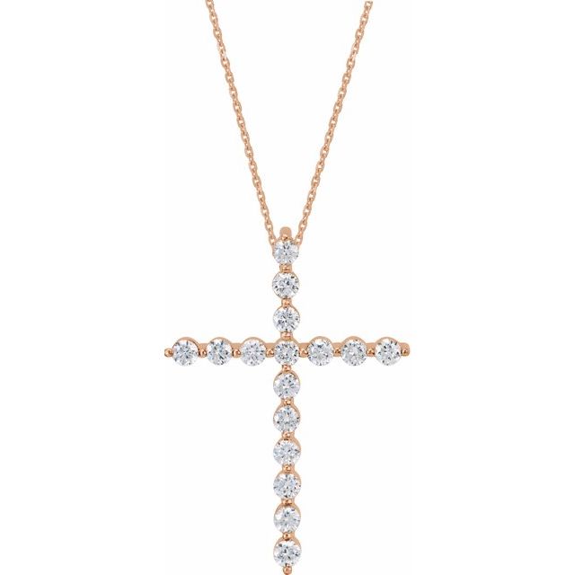 14k-rose-1/5-ctw-natural-diamond-cross-18"-necklace