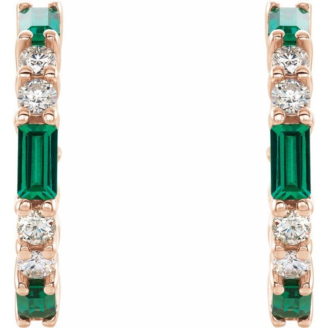 14k-rose-gold-lab-grown-emerald-&-1/2-ctw-natural-diamond--hoop-earrings