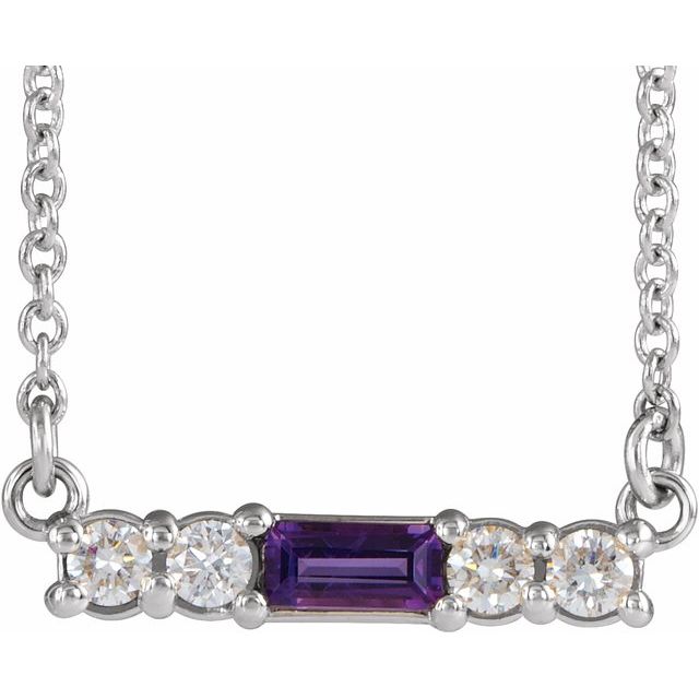 14k-white-natural-amethyst-&-1/8-ctw-natural-diamond-18"-necklace