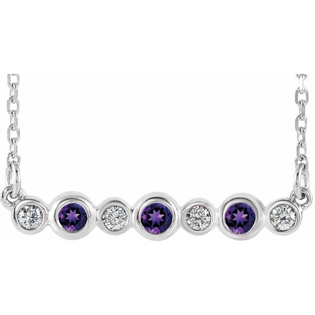 14k-white-natural-amethyst-&-.08-ctw-natural-diamond-bezel-set-16-18"-necklace