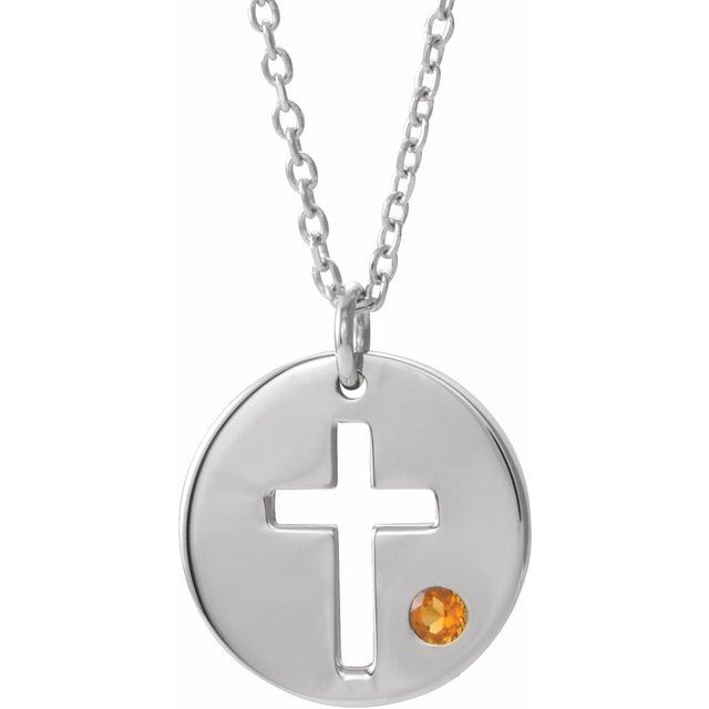 14k-white-natural-citrine-pierced-cross-disc-16-18"-necklace