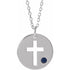 14k-white-natural-sapphire-pierced-cross-disc-16-18"-necklace