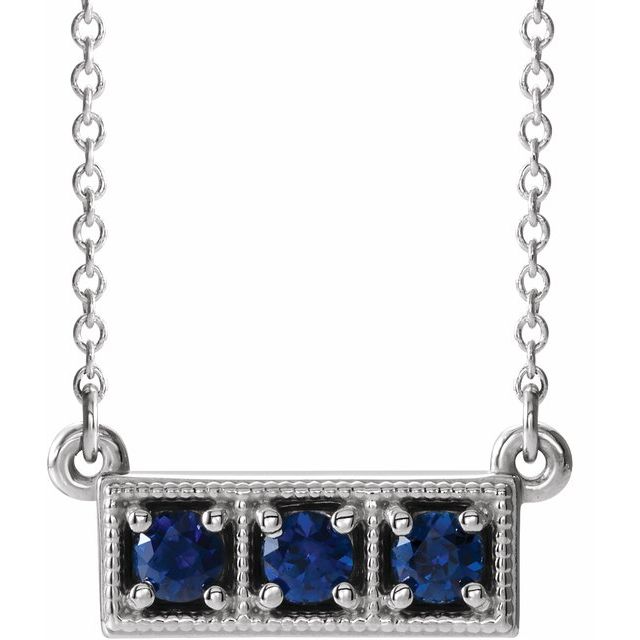 14k-white-lab-grown-blue-sapphire-three-stone-bar-16-18"-necklace