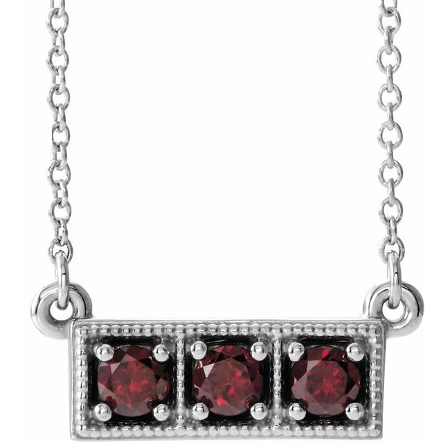 14k-white-natural-mozambique-garnet-three-stone-bar-16-18"-necklace