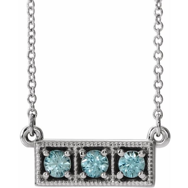 14k-white-natural-blue-zircon-three-stone-bar-16-18"-necklace