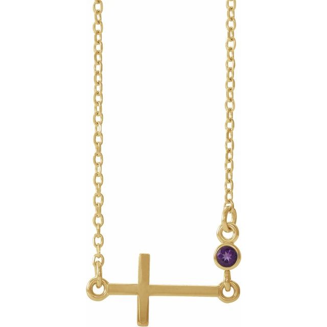 14k-yellow-natural-amethyst-sideways-cross-16-18"-necklace
