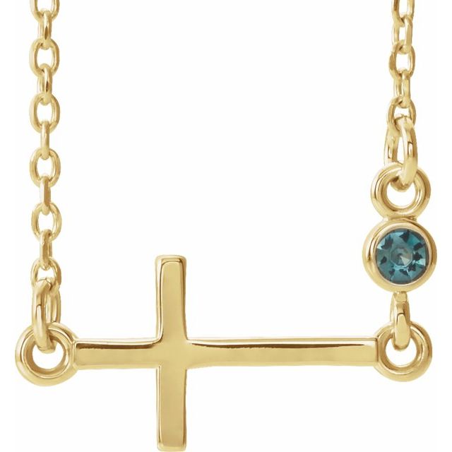 14k-yellow-natural-alexandrite-sideways-cross-16-18"-necklace