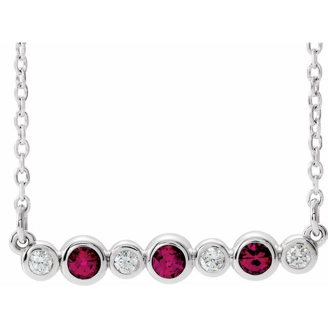 14k-white-lab-grown-ruby-&-.08-ctw-natural-diamond-bezel-set-16-18"-necklace