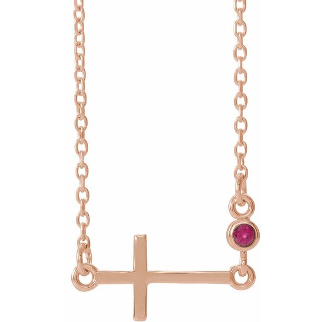 14k-rose-natural-ruby-sideways-cross-16-18"-necklace