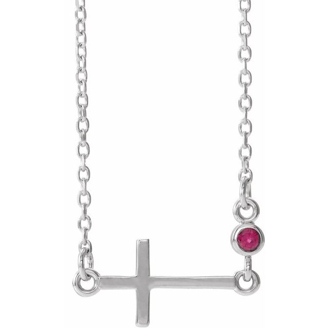 14k-white-lab-grown-ruby-sideways-cross-16-18"-necklace