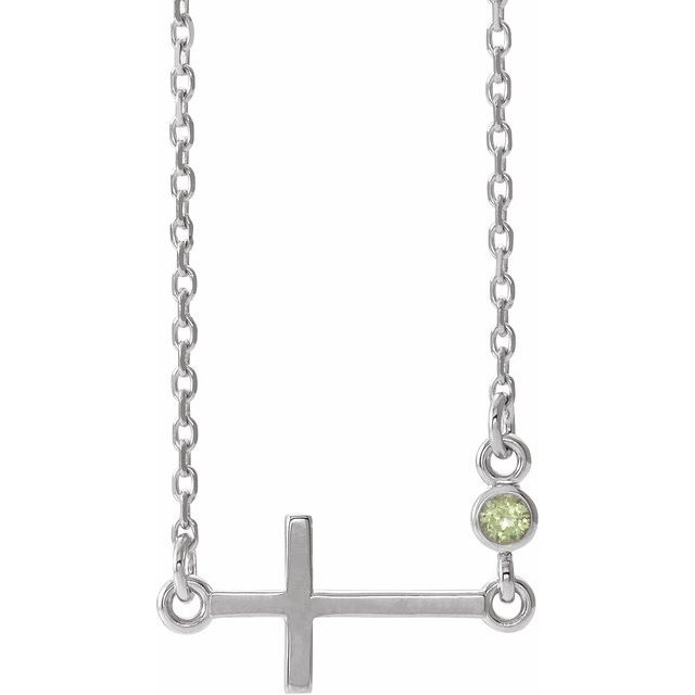 14k-white-natural-peridot-sideways-cross-16-18"-necklace