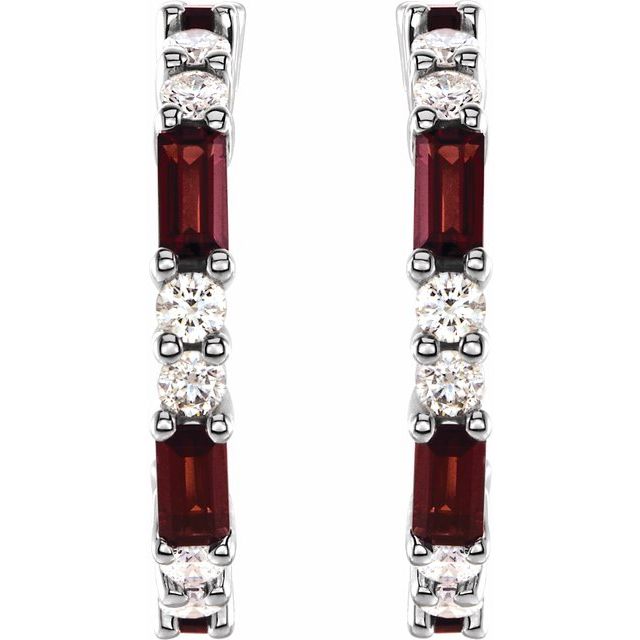 14k-white-natural-mozambique-garnet-&-1/2-ctw-natural-diamond--hoop-earrings