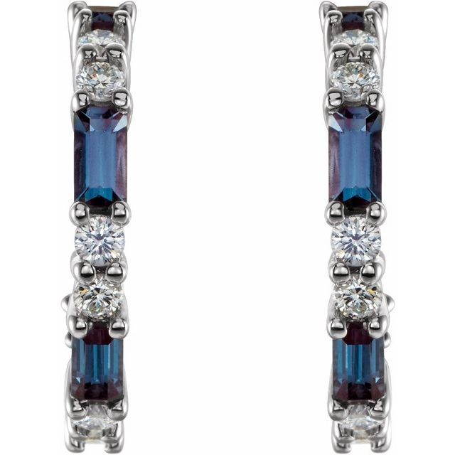 14k-white-lab-grown-alexandrite-&-1/2-ctw-natural-diamond--hoop-earrings