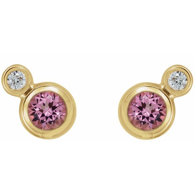14k-yellow--natural-pink-tourmaline-&-1/8-ctw-natural-diamond-earrings