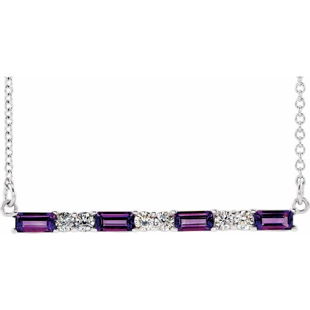 14k-white-natural-amethyst-&-1/6-ctw-natural-diamond-bar-16-18"-necklace